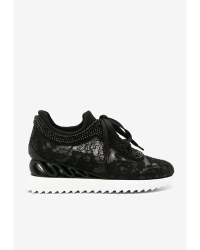 Le Silla Floral Lace Low-Top Sneakers - Black
