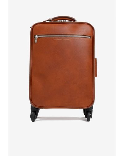 Brunello Cucinelli Full-grain Leather Suitcase - Brown