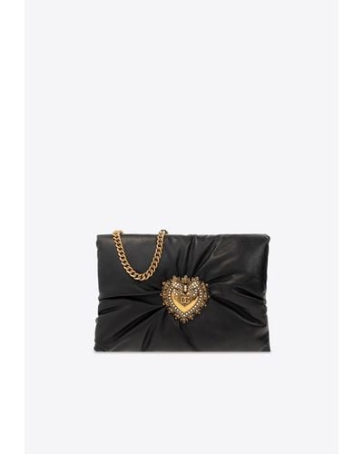 Dolce & Gabbana Medium Devotion Leather Clutch Bag - White