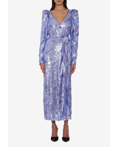 ROTATE BIRGER CHRISTENSEN Sequined Midi Wrap Dress - Blue