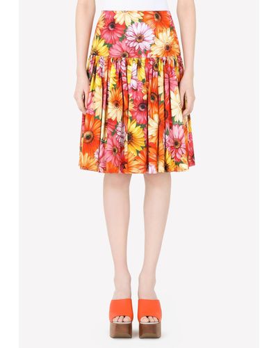 Dolce & Gabbana Daisy Print Cotton Skirt - Red