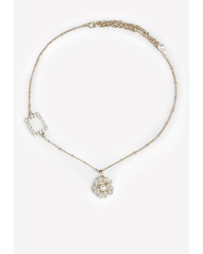 Roger Vivier Rv Bouquet Crystal Short Necklace - White