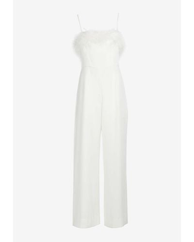 Elliatt Isolde Feather Embellished Jumpsuit - White