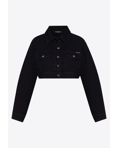 Dolce & Gabbana Logo Patch Button-Up Denim Jacket - Black