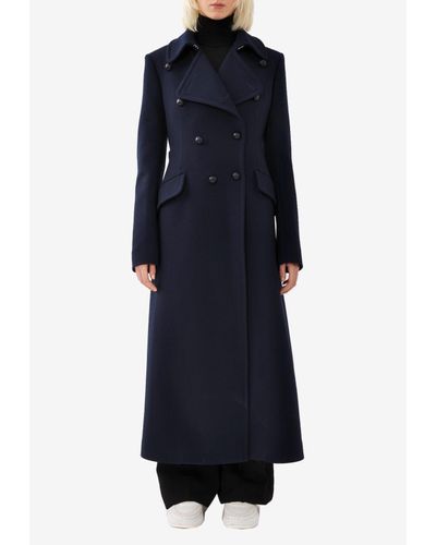 Chloé Double-Breasted Long Wool Coat - Blue
