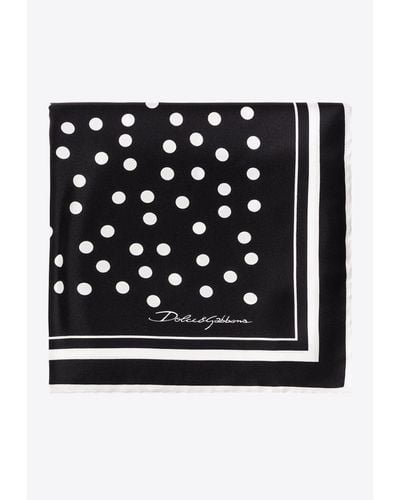 Dolce & Gabbana Polka-Dot Print Silk Square Scarf - Black