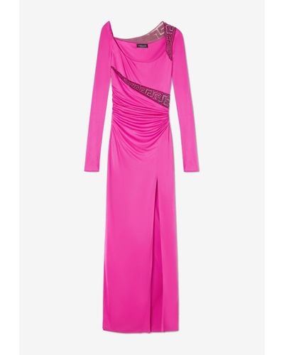 Versace Greca Crystal Embellished Gown - Pink