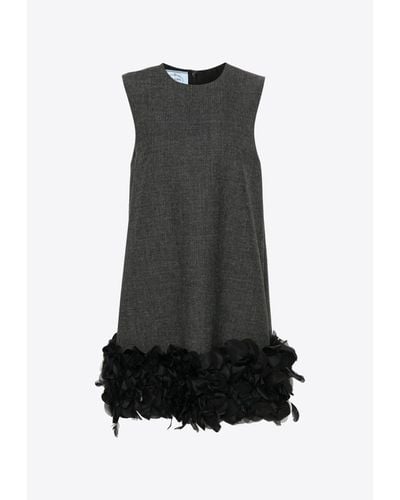 Prada Feather And Petal Trimmed Mini Dress - Black