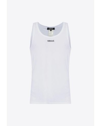 Versace Logo-Embroidered Tank Top - White