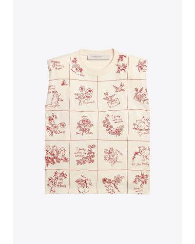 Golden Goose Journey Embroidered Sleeveless T-Shirt - Natural