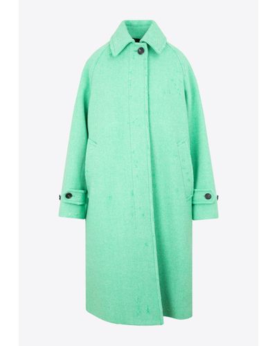 MSGM Oversize Coat In Distressed Wool - Green