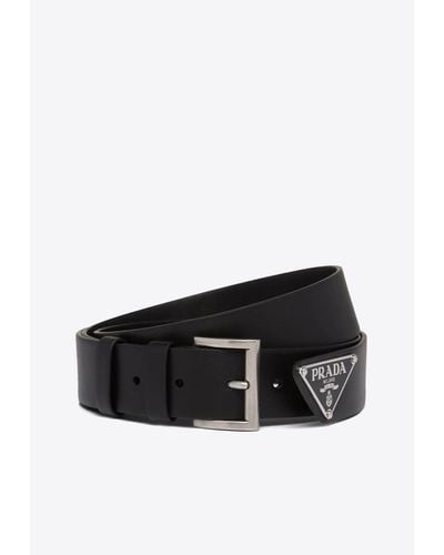 Prada Triangle Logo Leather Belt - White