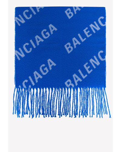 Balenciaga Logo Jacquard Wool Scarf - Blue