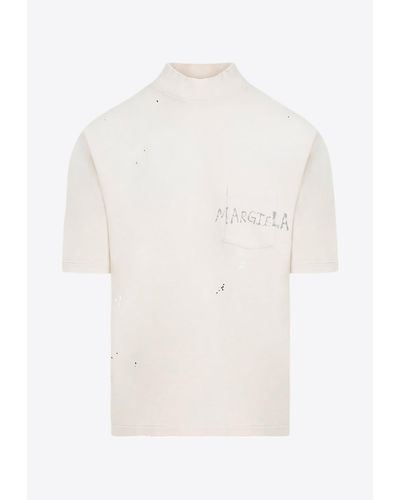 Maison Margiela Paint-Effect Mock-Neck T-Shirt - White