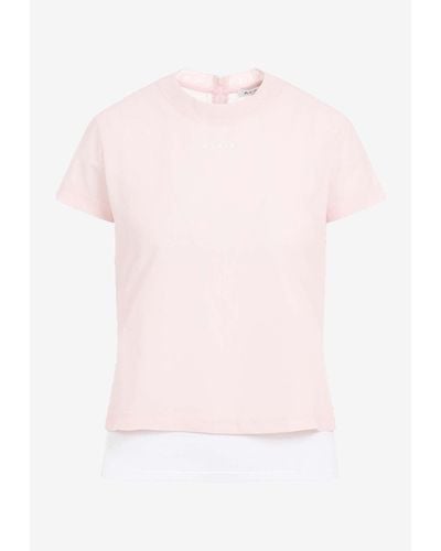 Alaïa Logo Layered Crewneck T-Shirt - Pink