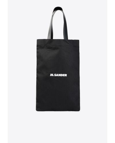 Jil Sander Large Logo Canvas Tote Bag - Black
