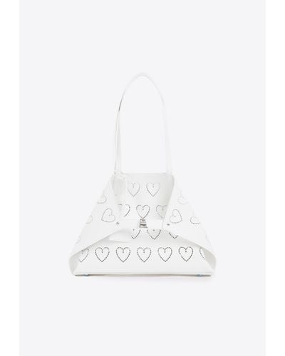 Akris Ai Calf Leather Shoulder Bag With Perforated Hearts - White