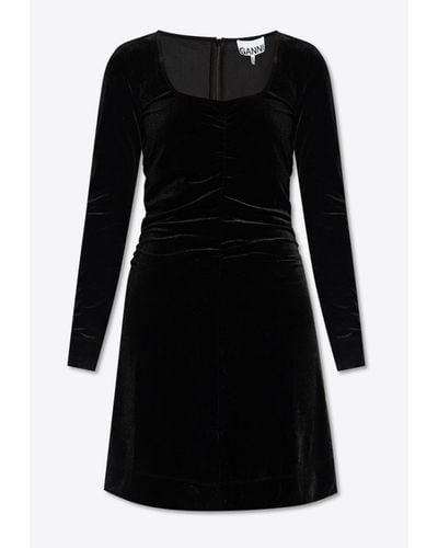 Ganni Velour Velvet Jersey Mini Dress - Black