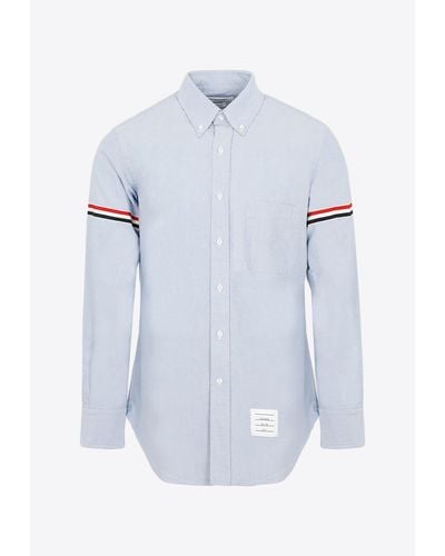 Thom Browne Long-Sleeved Oxford Shirt With Name Tag Patch - Blue