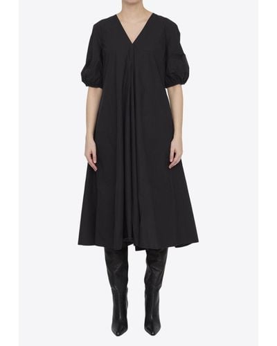 Ganni V-Neck Midi Dress - Black