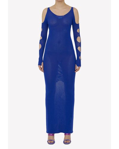 Off-White c/o Virgil Abloh Cut-Out Knitted Maxi Dress - Blue