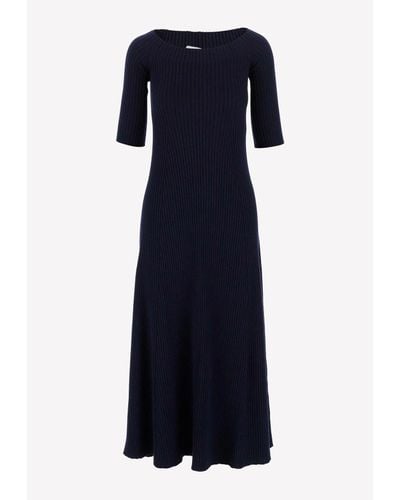 Chloé Off-Shoulder Rib Knit Maxi Dress - Blue