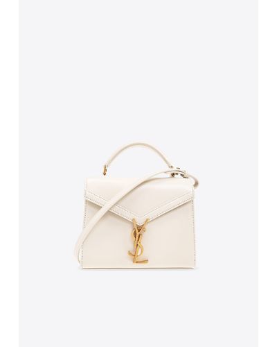 Saint Laurent Mini Cassandra Calf Leather Top Handle Bag - White