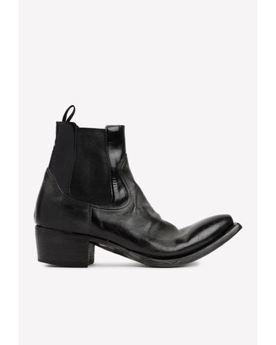 Prada Leather Curved-toe Boots - Black