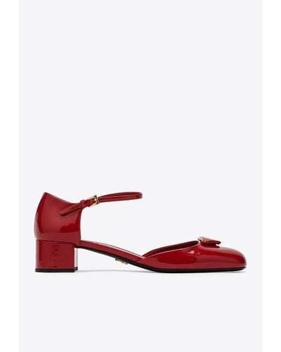 Prada 35 Mary Jane Pumps In Patent Leather - Red