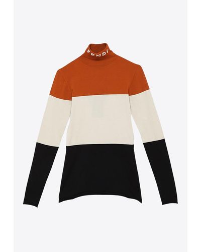Fendi High-Neck Logo-Jacquard Sweater - Brown