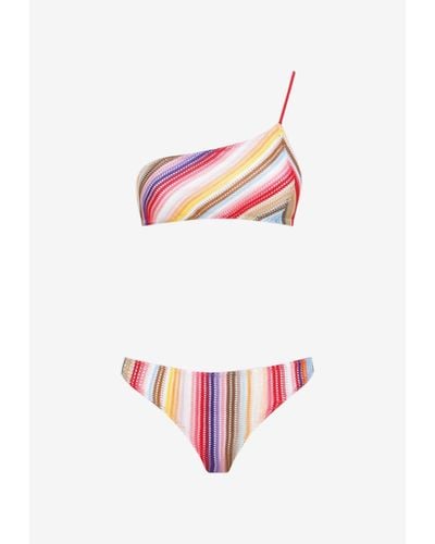 Missoni Striped One-Shoulder Bikini - White