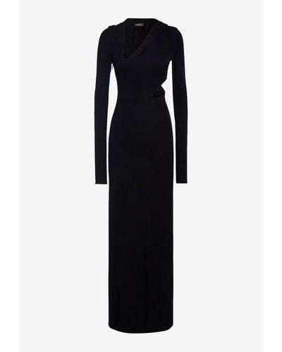 Versace Slashed Hoodie Maxi Dress - Black