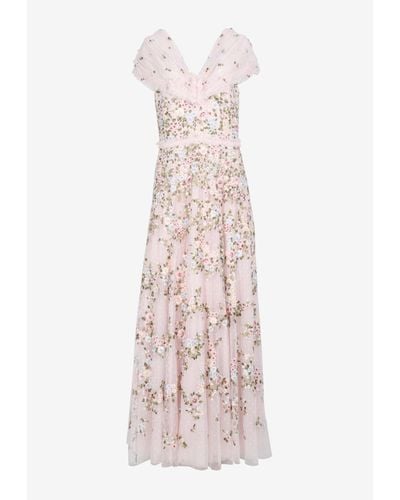Needle & Thread Lunaria Wreath Off-Shoulder Floral Gown - Pink