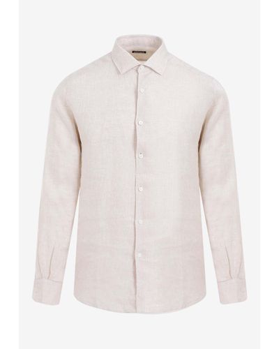 Zegna Long-Sleeved Linen Shirt - White