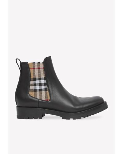 Burberry Vintage Check Ankle Boots In Leather - Black