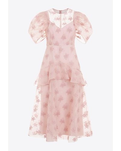 Erdem Embroidered Ruffled Midi Dress - Pink