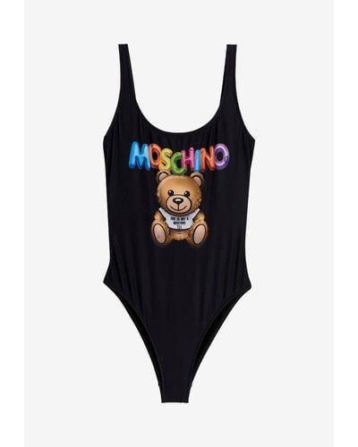 Moschino Teddy-Print One-Piece Swimsuit - Black