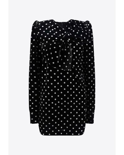 Balmain Polka Dots Mini Velvet Dress - Black
