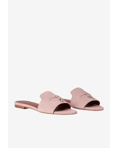 Loro Piana Summer Charms Sandals In Suede Goatskin - Pink