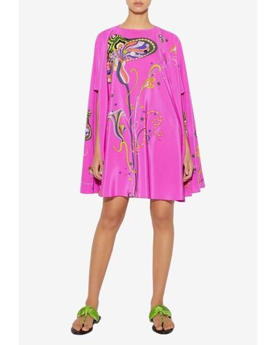 Emilio Pucci Mushroom-Print Silk Capelet Dress - Pink