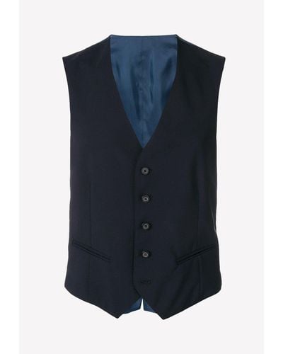 Tonello Single-Breasted Wool Vest - Blue