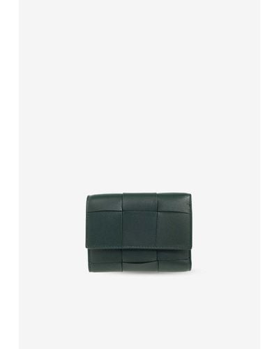 Bottega Veneta Cassette Tri-Fold Leather Wallet - Green
