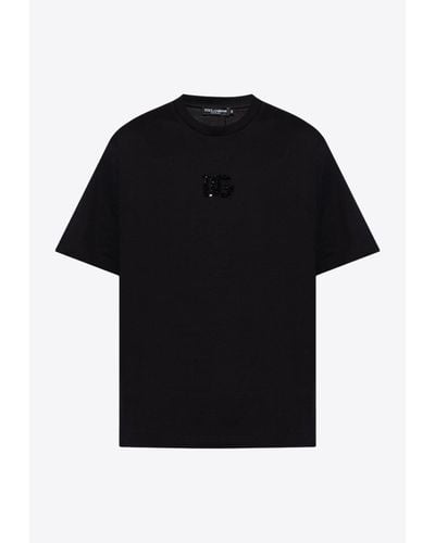 Dolce & Gabbana Rhinestone Logo T-Shirt - Black
