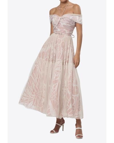 ZEENA ZAKI Off-Shoulder Jacquard Chiffon And Tulle Gown - Pink