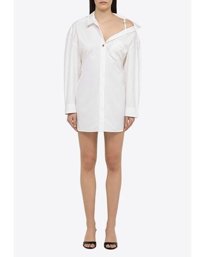 Jacquemus Asymmetrical Mini Shirt Dress - White