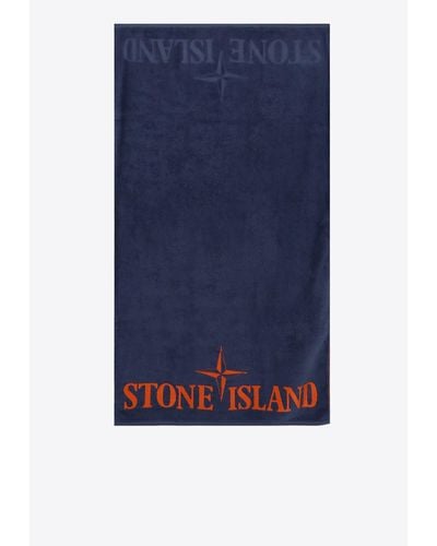 Stone Island Logo Embroidered Beach Towel - Blue