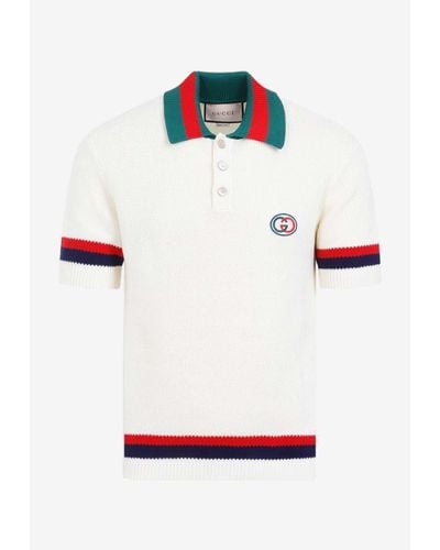 Gucci Logo-embroidered Knit Polo T-shirt - White