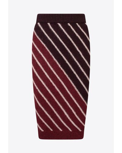 Stella McCartney Diagonal Striped Knitted Midi Skirt - Red