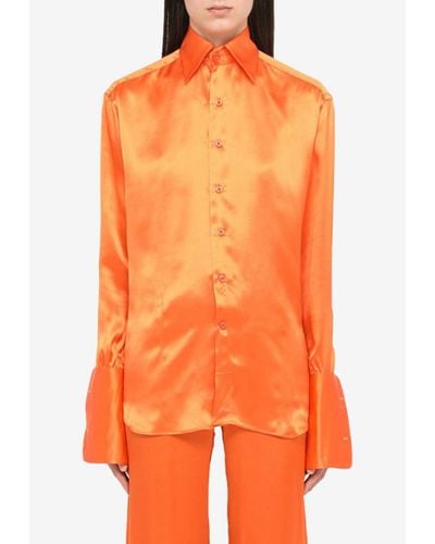 Woera Button Up Long Sleeve Silk Shirt - Orange