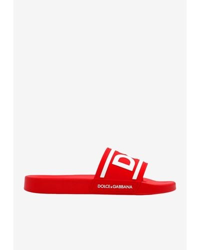 Dolce & Gabbana Logo Rubber Slides - Red